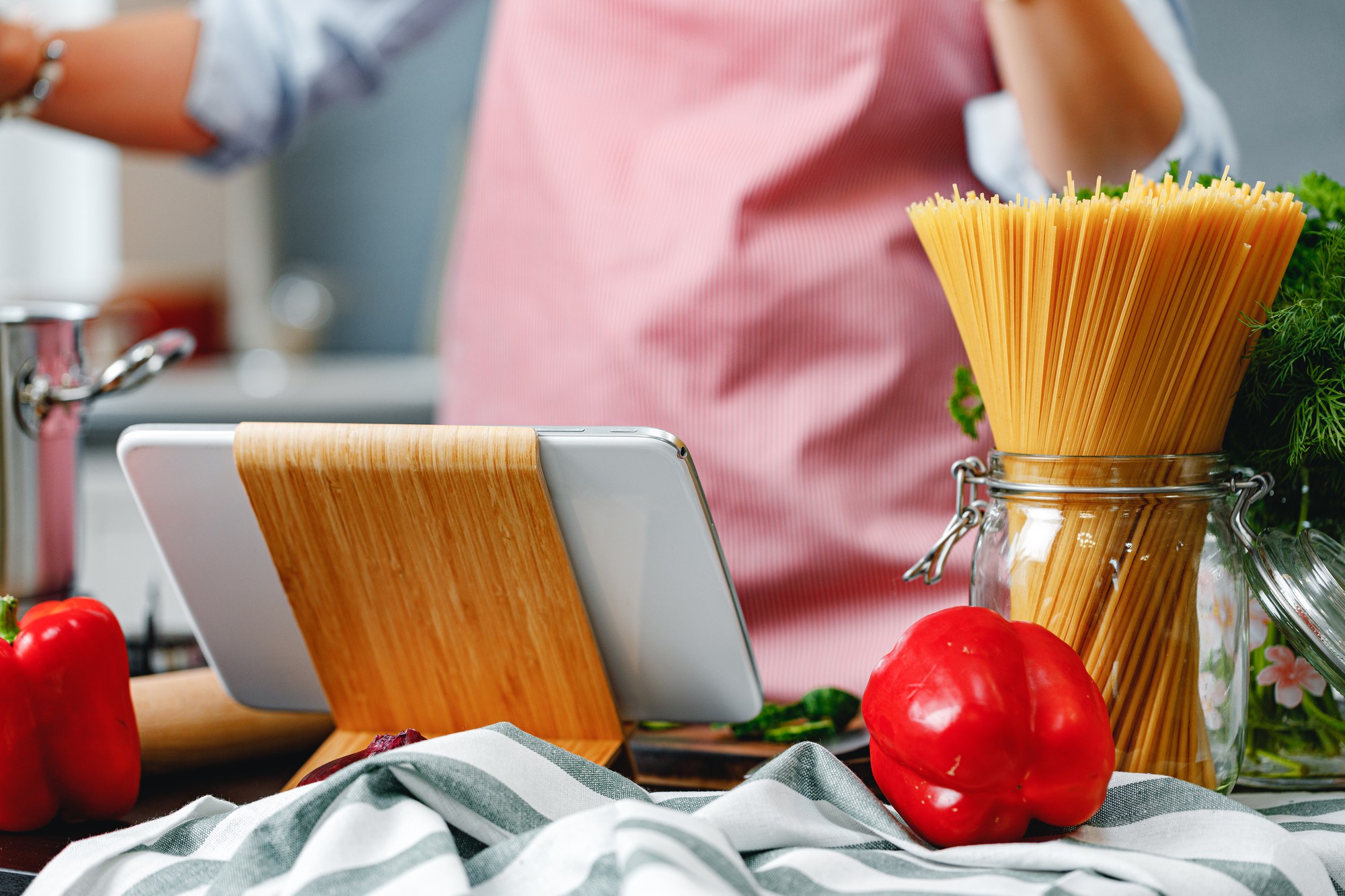 Studio kitchen with tools and ingredients arranged